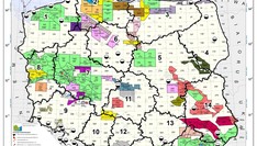Mapa koncesji kopalin i położenie 44 gmin uzdrowiskowych